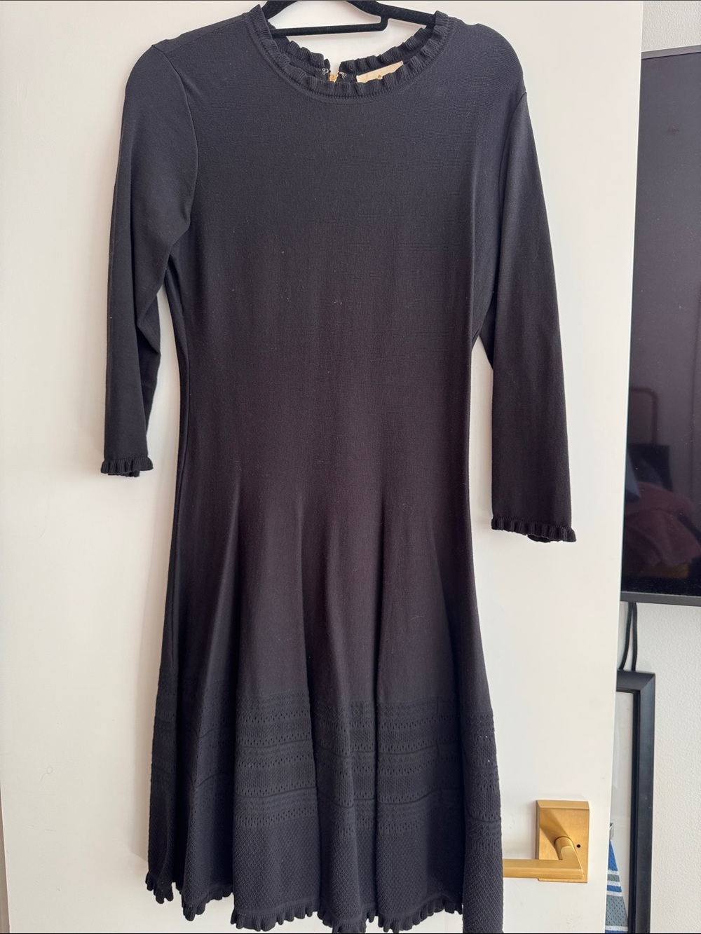 kate spade Black Ruffle-Trim Midi Dress